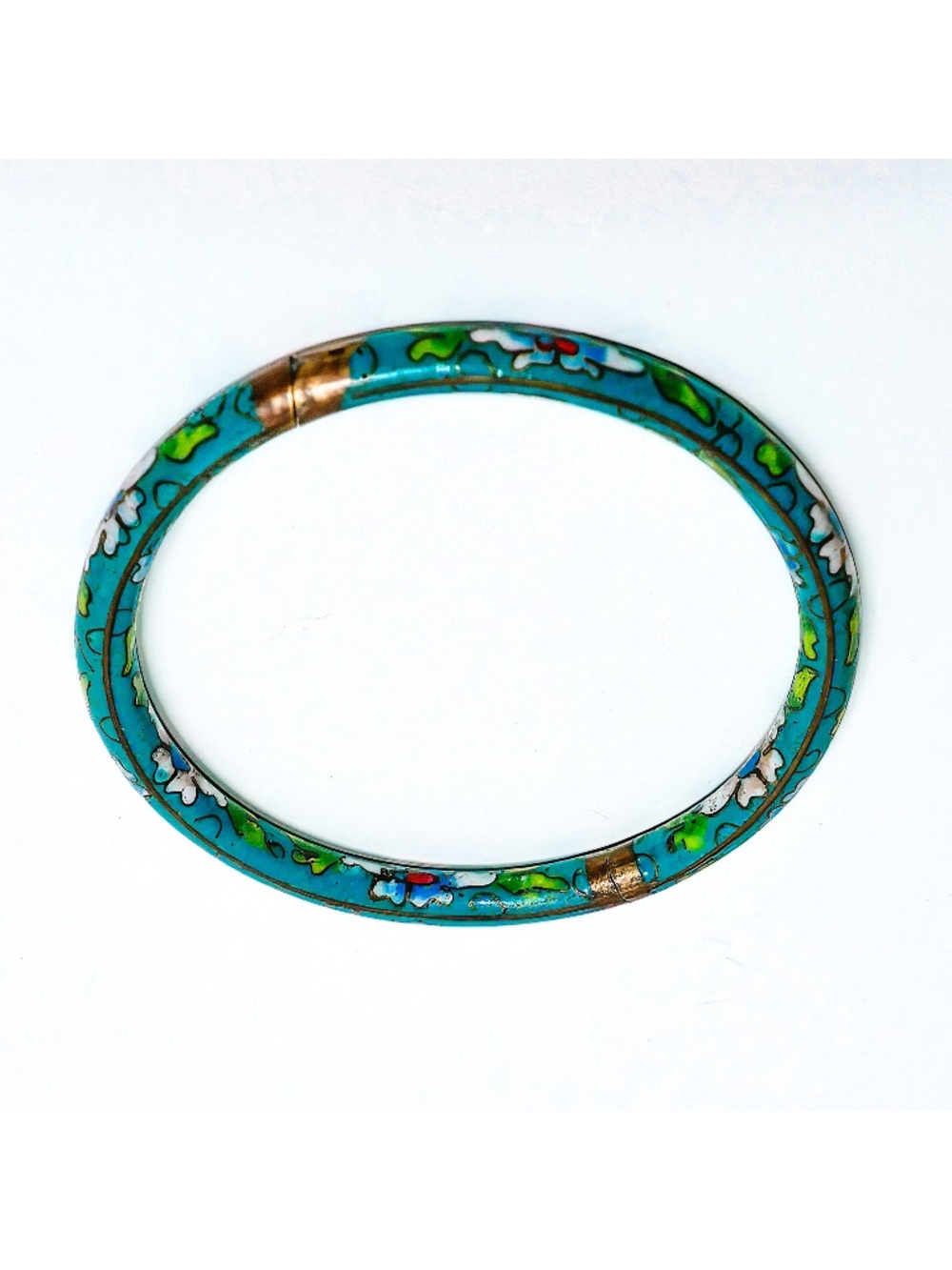 Teal floral enamel cloisonné bracelet